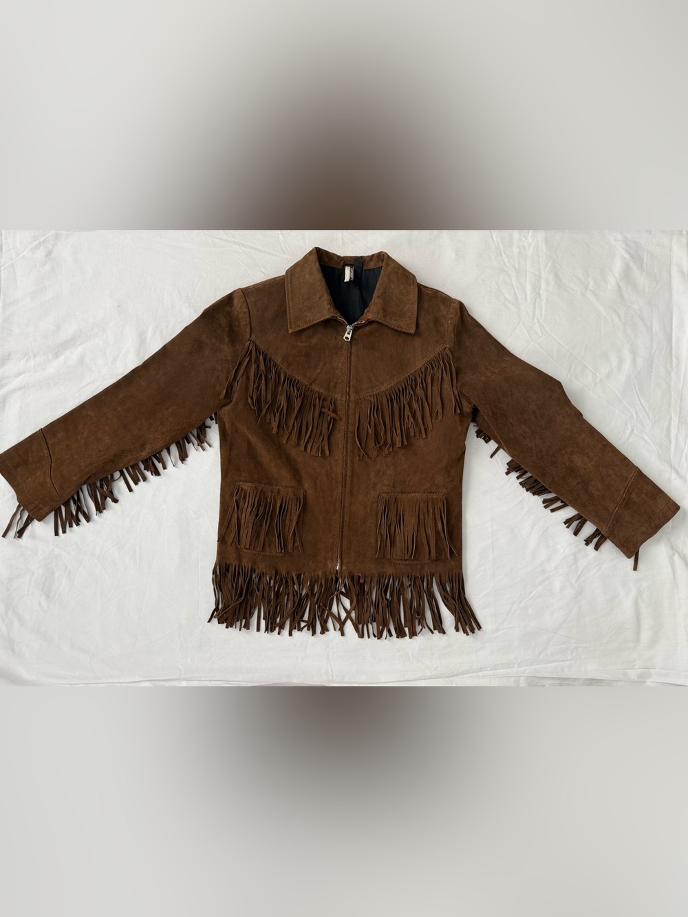 Topshop Real Leather Fringe Jacket Women’s US 4 / UK 8 Brown Western Boho